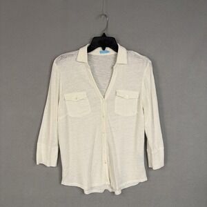 J McLaughlin Shirt Womens Medium White Linen Top Minimalist Quiet Luxury Resort
